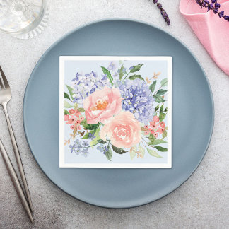 Servilleta De Papel Hortensia Peonía Floral Primaveral Rosa Azul Acuar
