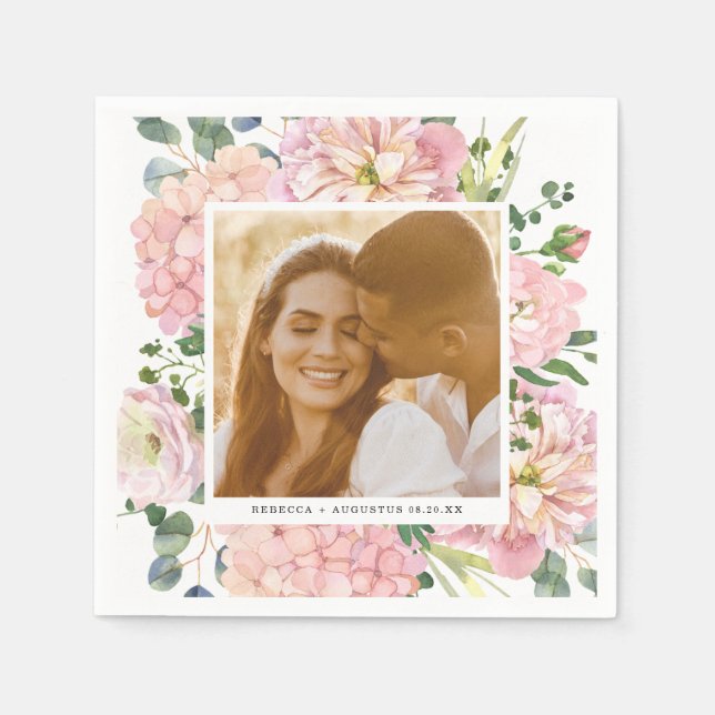 Servilleta De Papel Hortensia Rosa Acuarela Floral Foto (Anverso)