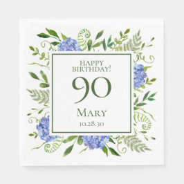 Servilleta De Papel Hortensias Azules para Cumpleaños 90