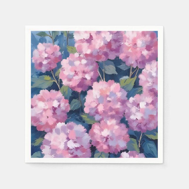 Servilleta De Papel Hortensias Florales Rosa Rubor (Anverso)