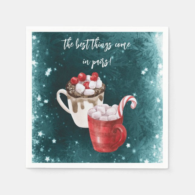 Servilleta De Papel Hot Cocoa y Marshmallow Twin Baby Shower (Anverso)