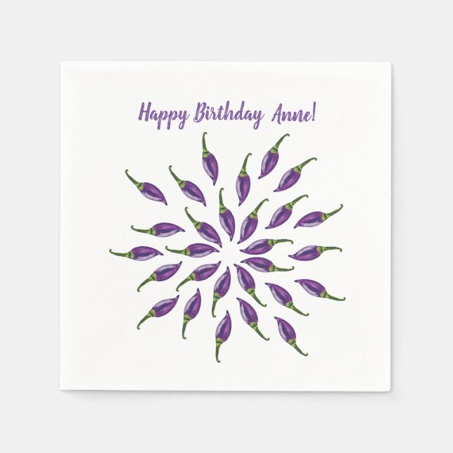 Servilleta De Papel Hot Peppers Purple Mandala Art (Anverso)