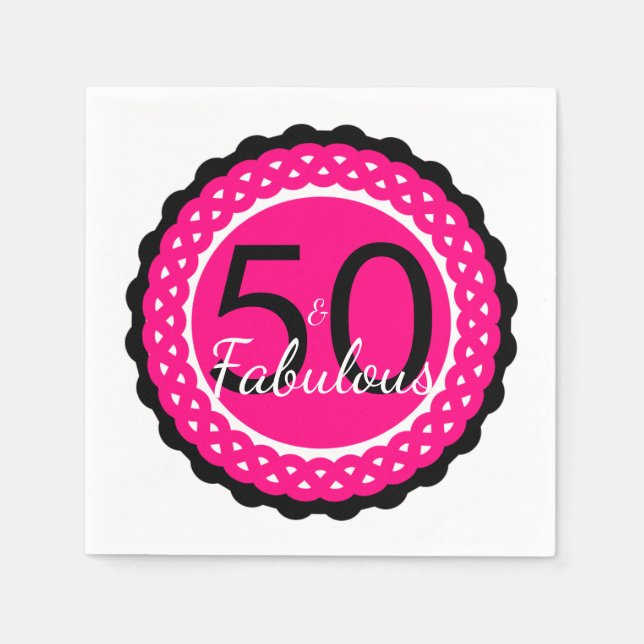 Servilleta De Papel Hot Pink and Black 50 y fabulosa fiesta de cumplea (Anverso)