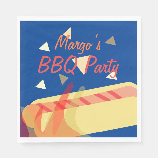 Servilleta De Papel Hotdog Cookout BBQ Cumpleaños Party Blue Napkins (Anverso)