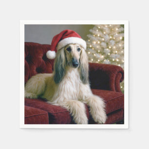 Servilleta De Papel Hound afgano usando un Gorra de Santa Claus