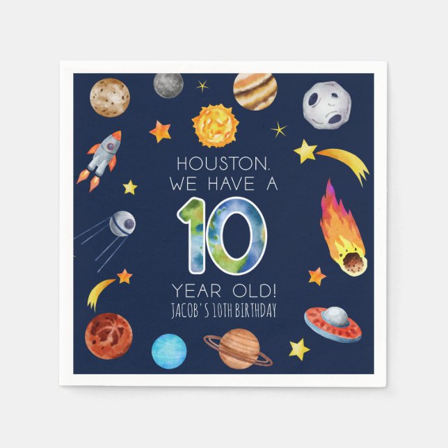 Servilleta De Papel Houston Tenemos Una Fiesta De Cumpleaños De 10 Año (Anverso)