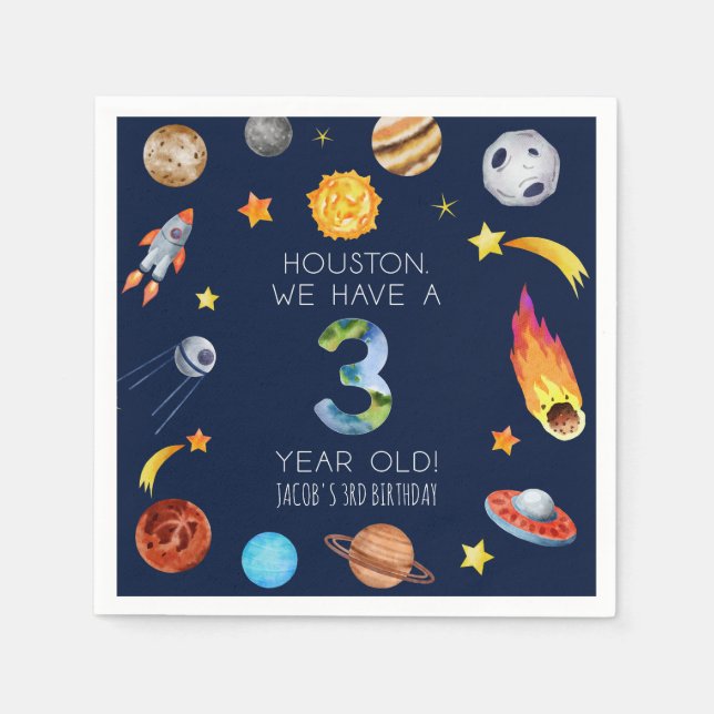 Servilleta De Papel Houston We Have A 3 Year Old 3rd Birthday Party (Anverso)