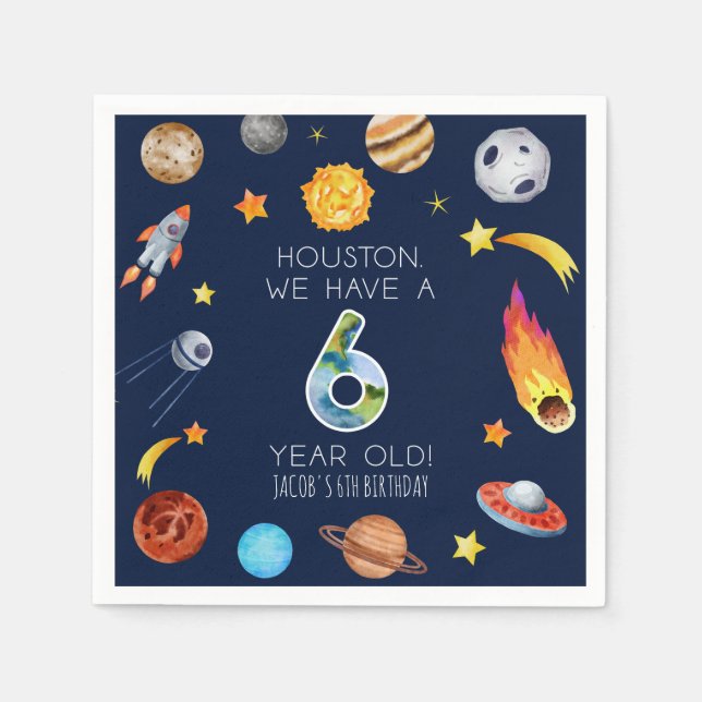 Servilleta De Papel Houston We Have A 6 Year Old 6th Birthday Party (Anverso)