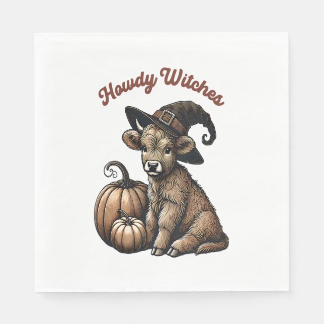 Servilleta De Papel Howdy Witch Halloween Highland Cow (Anverso)