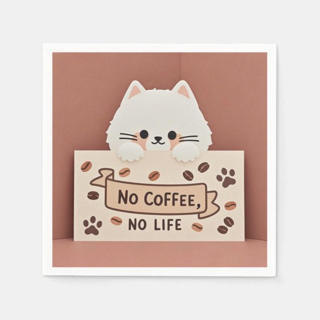 Servilleta De Papel Huella de gato diminuto y adorable y granos de caf (Anverso)