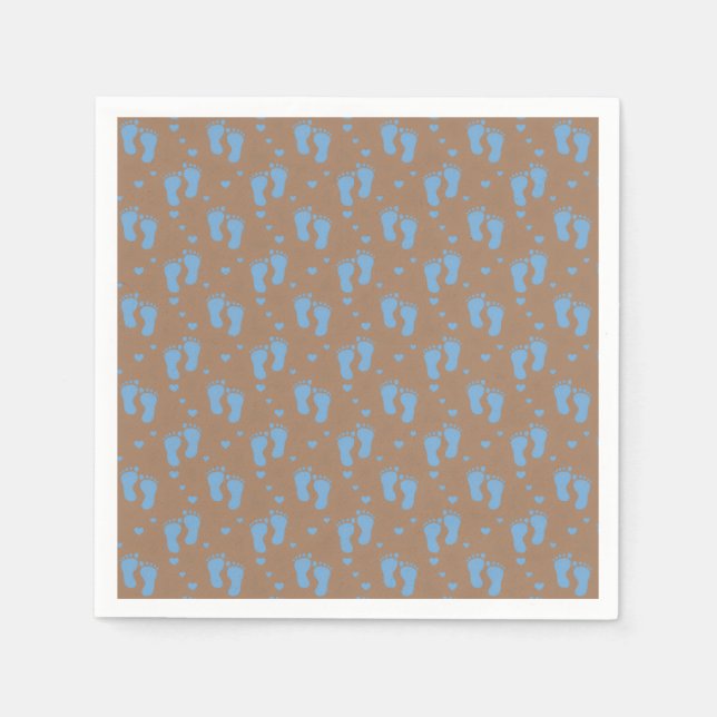 Servilleta De Papel Huellas de bebé azules en marrón (Anverso)