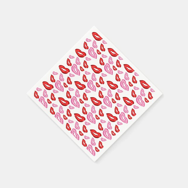 Servilleta De Papel Huellas de Labial Rosa Rojo (Borde)