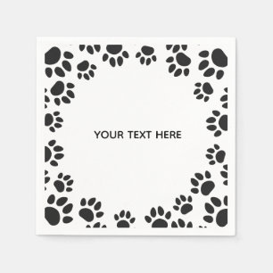 Servilleta De Papel Huellas de Perro en Blanco y Negro Personalizadas