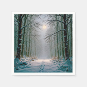 Servilleta De Papel Huellas en un bosque nevado bajo la luz de la luna
