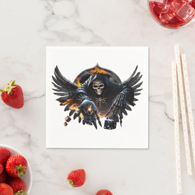 Servilleta De Papel Huesos y magia, esqueleto con dados místicos. (In situ)