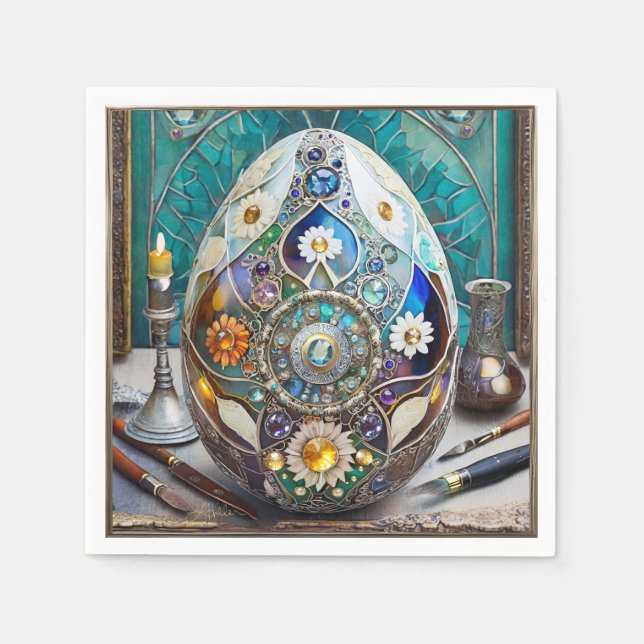 Servilleta De Papel Huevo azul hueso humedecido de pascua de vapor (Anverso)