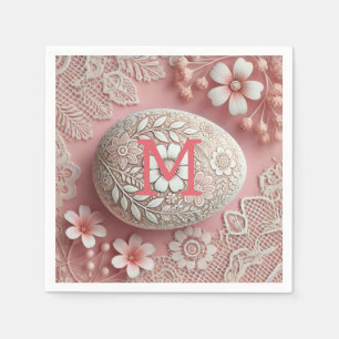 Servilleta De Papel Huevo de Pascua rosa blanco rosa de encaje monogra