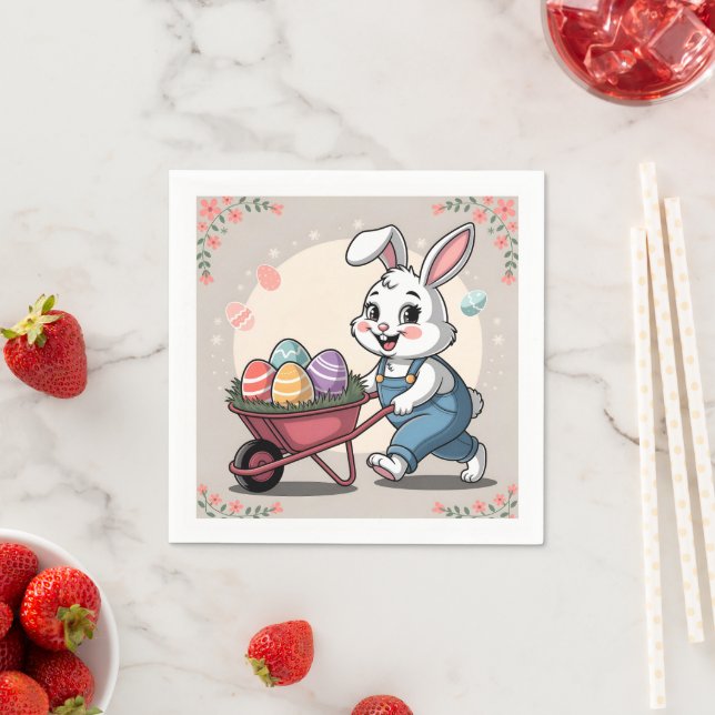 Servilleta De Papel Huevos de conejo de Pascua y Wheelbarrow (In situ)
