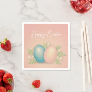 Servilleta De Papel Huevos de pascua azules y rosas, flores de primave