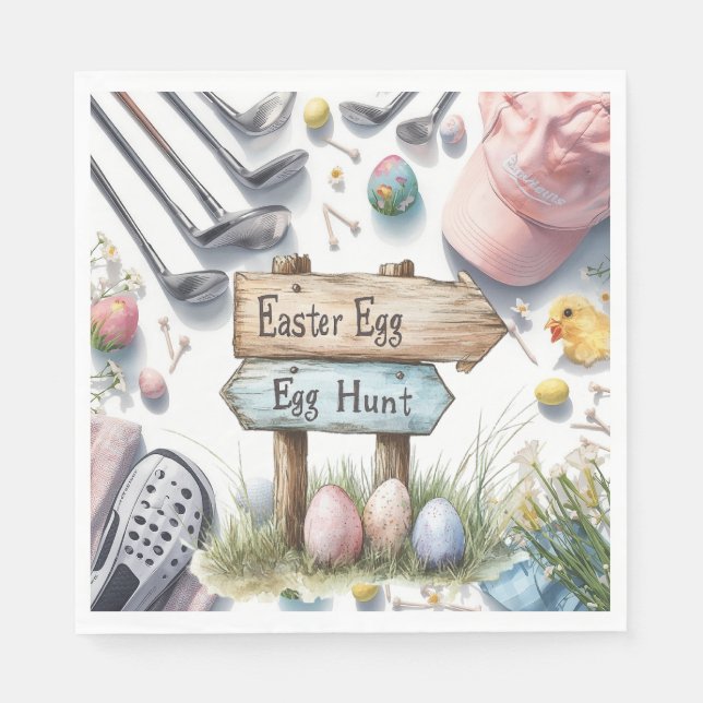 Servilleta De Papel Huevos de Pascua de golf, pelotas, flores y equipo (Anverso)