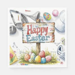 Servilleta De Papel Huevos de Pascua de golf, pelotas, flores y equipo
