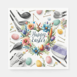 Servilleta De Papel Huevos de Pascua de golf, pelotas, flores y equipo