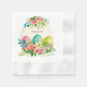 Servilleta De Papel Huevos de Pascua Florales & Rosas Rosadas Acuarela
