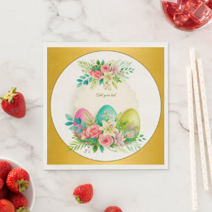 Servilleta De Papel Huevos de Pascua Florales & Rosas Rosadas Acuarela