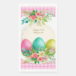 Servilleta De Papel Huevos de Pascua Florales & Rosas Rosadas Acuarela