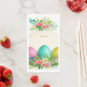 Servilleta De Papel Huevos de Pascua Florales & Rosas Rosadas Acuarela