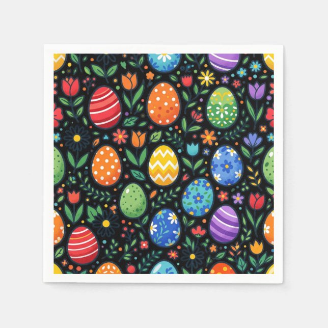 Servilleta De Papel Huevos de Pascua y Flores Arcoíris (Anverso)