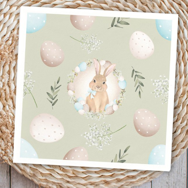 Servilleta De Papel Huevos de Pascua y Pastel Verde Beige de primavera (Easter Eggs and Bunny Spring Beige Green Pastel Napkins)