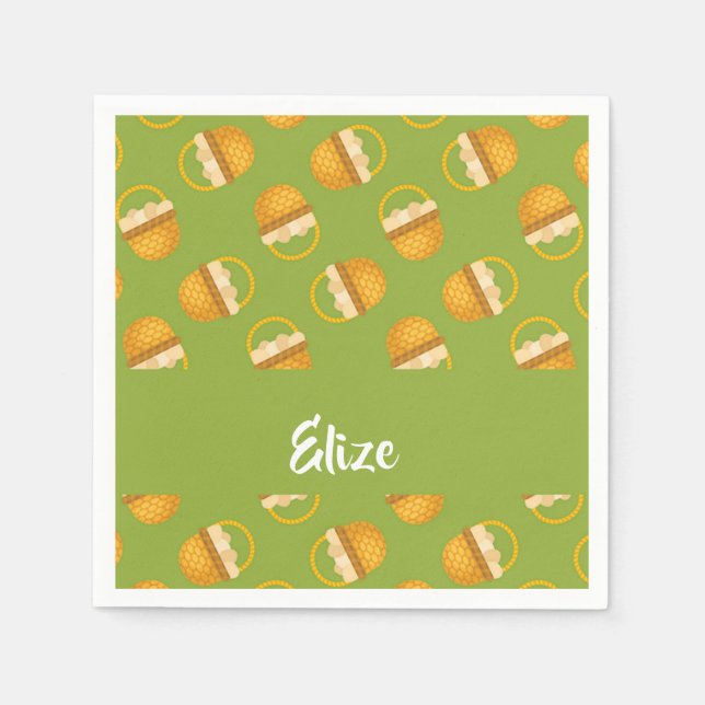 Servilleta De Papel Huevos en cesta marrón en verde (Anverso)