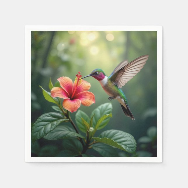 Servilleta De Papel Hummingbird a un hibiscus (Anverso)