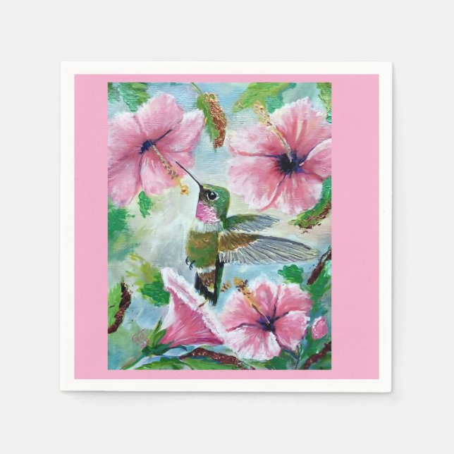 Servilleta De Papel Hummingbird & Hibiscus Papel y toallas de tela (Anverso)