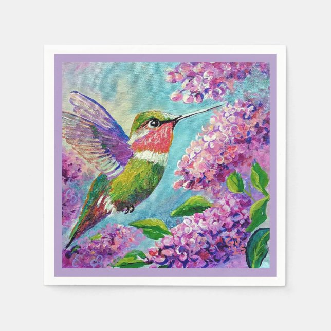 Servilleta De Papel Hummingbird & Lilacs Papel y toallas de tela (Anverso)