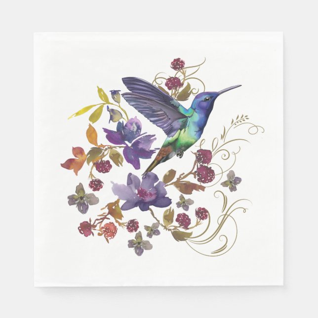 Servilleta De Papel Hummingbird y Berries Paper Napkin (Anverso)