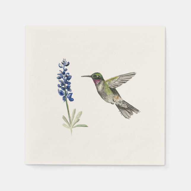 Servilleta De Papel Hummingbird y Bluebonnet (Anverso)
