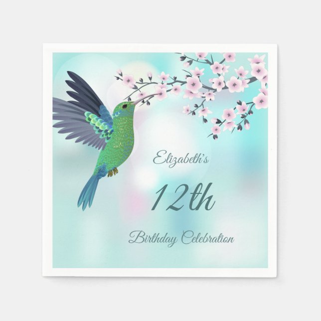 Servilleta De Papel Hummingbird Y Cherry Blossom | Napkins de cumpleañ (Anverso)