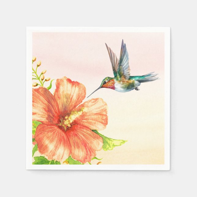 Servilleta De Papel Hummingbird y Hibiscus Flower (Anverso)