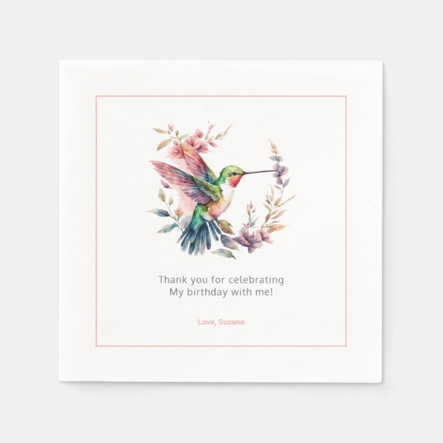 Servilleta De Papel Hummingbirds Floral Wreath Bithday Fiesta (Anverso)