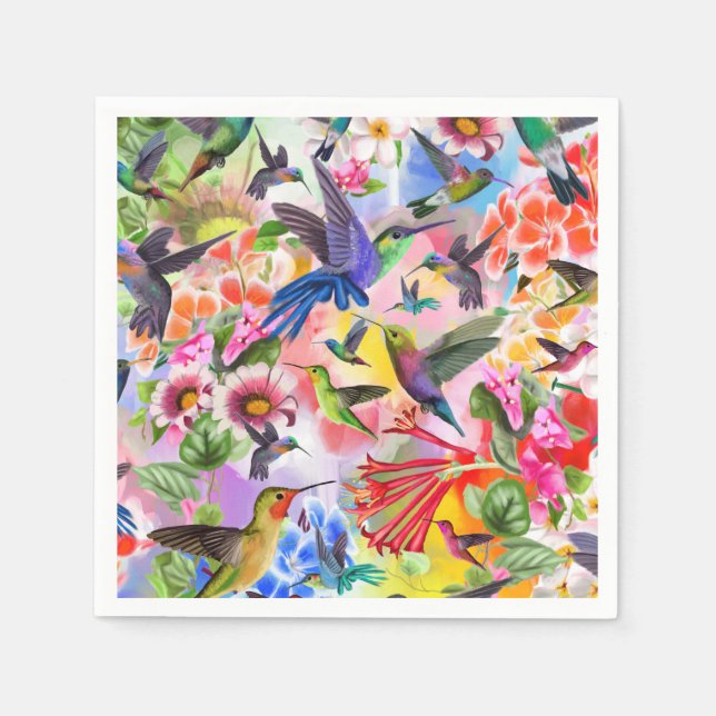 Servilleta De Papel Hummingbirds y Flores (Anverso)