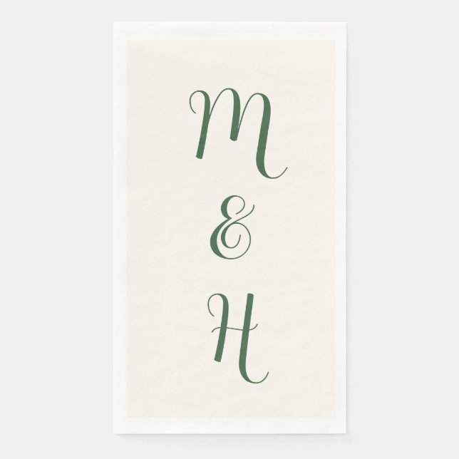 Servilleta De Papel Hunter Green Elegant Wedding Initials | Marfil (Anverso)