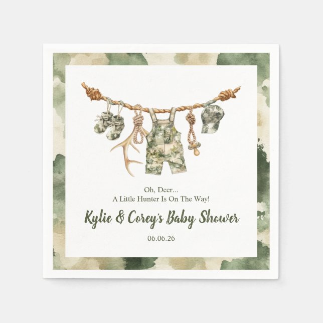 Servilleta De Papel Hunting Clothesline Camo Boy Baby Shower (Anverso)