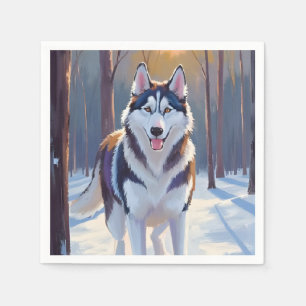 Servilleta De Papel Husky   Pintura de mascota de acuarela de invierno