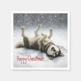 Servilleta De Papel Husky Siberiano Creando un Ángel de Nieve