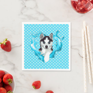 Servilleta De Papel Husky Welpe blau Herz Punkte