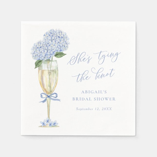 Servilleta De Papel Hydrangea Azul Atándose el Nudo Personalizado (Anverso)