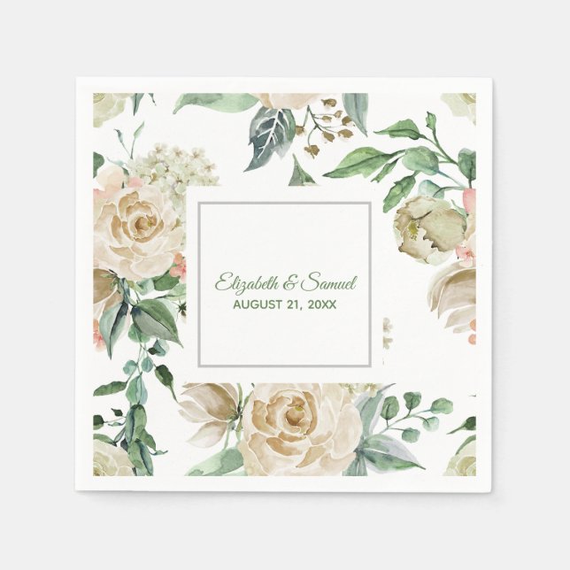 Servilleta De Papel Hydrangea Beige Rosa Crema Novia Novio Boda (Anverso)
