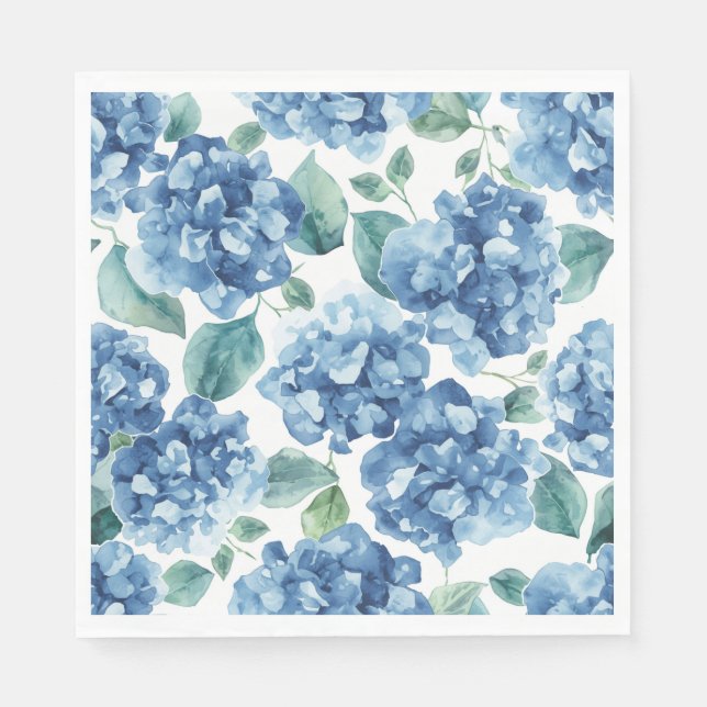 Servilleta De Papel Hydrangea Blues | Patrón de flores de acuarela en  (Anverso)